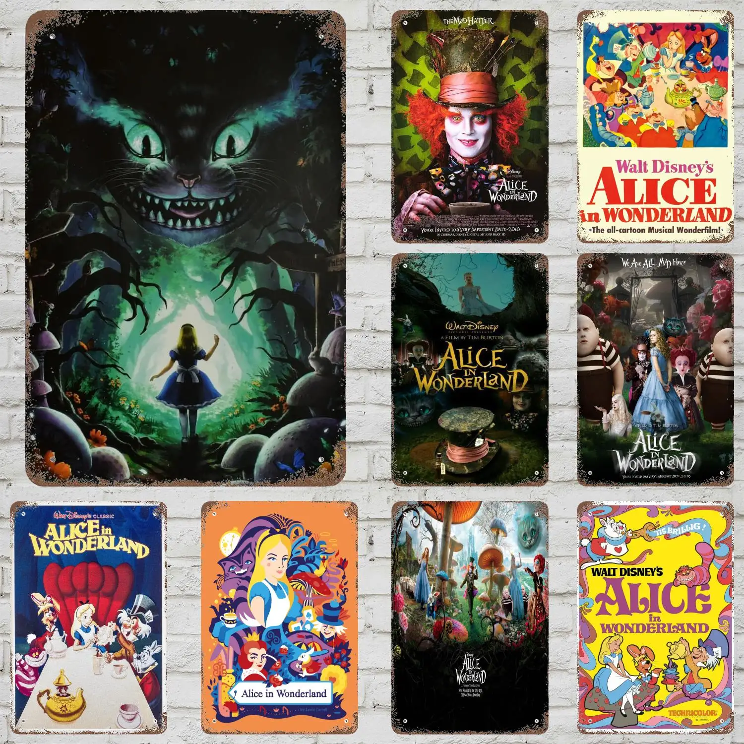 

MINISO Alice in Wonderland Vintage Metal Tin Signs Posters Decor Retro Metal Plaque Wall Art Decor for Garage Bar