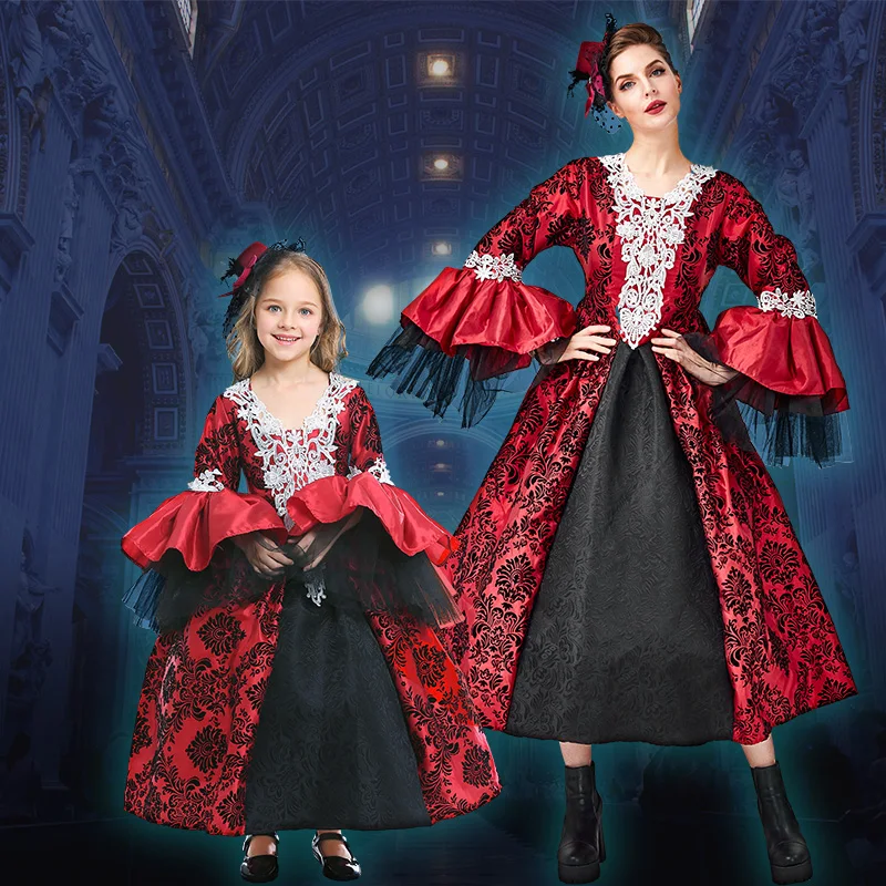 

Костюм на Хэллоуин, маскарадный бал, наряд для родителей и детей, средневековая ретро-юбка, полиэстер, материал