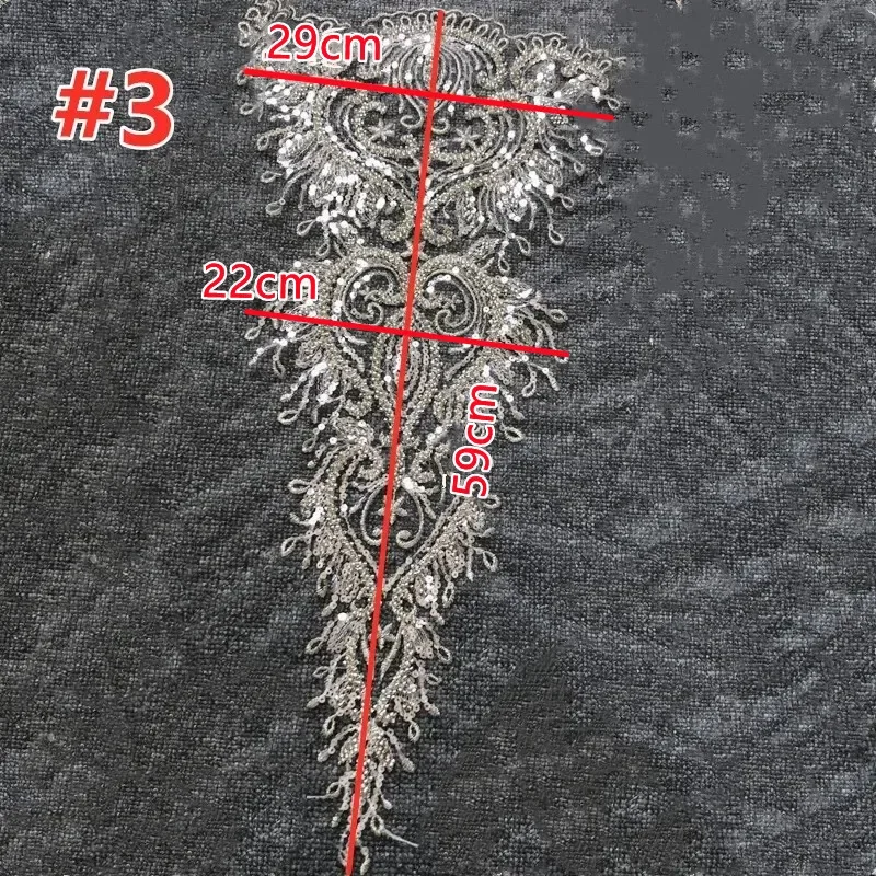 3 Design Silver Encrypted Beaded Embroidery Sequin Collar Appliques, Wedding and Evening Dress Flower Accessories RS2888