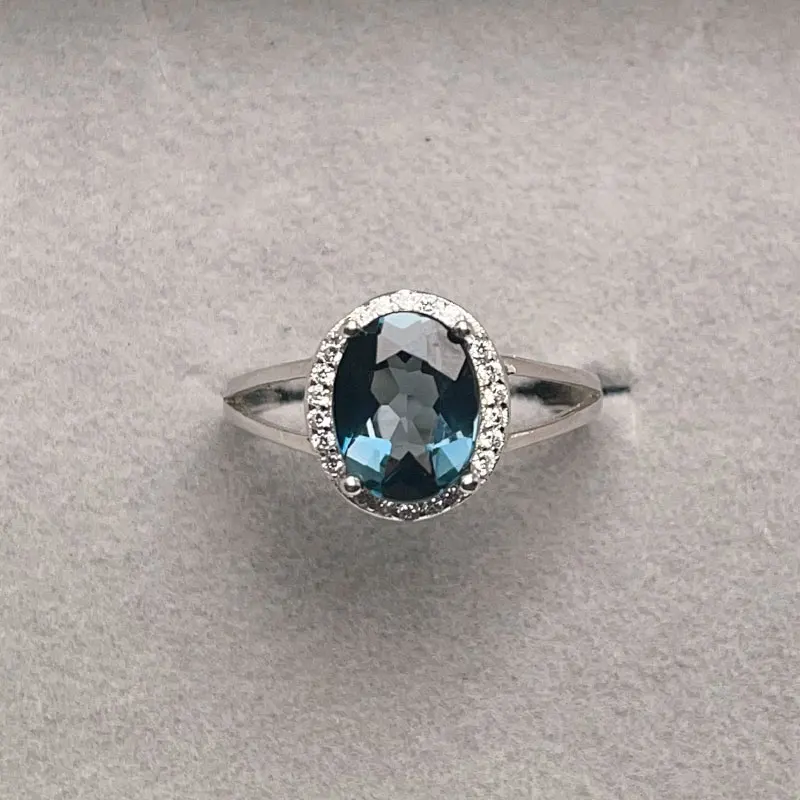 

Real 925 Silver Gemstone Ring Natural London Topaz Ring for Party 9mm*7mm 1.8ct Genuine Topaz Jewelry