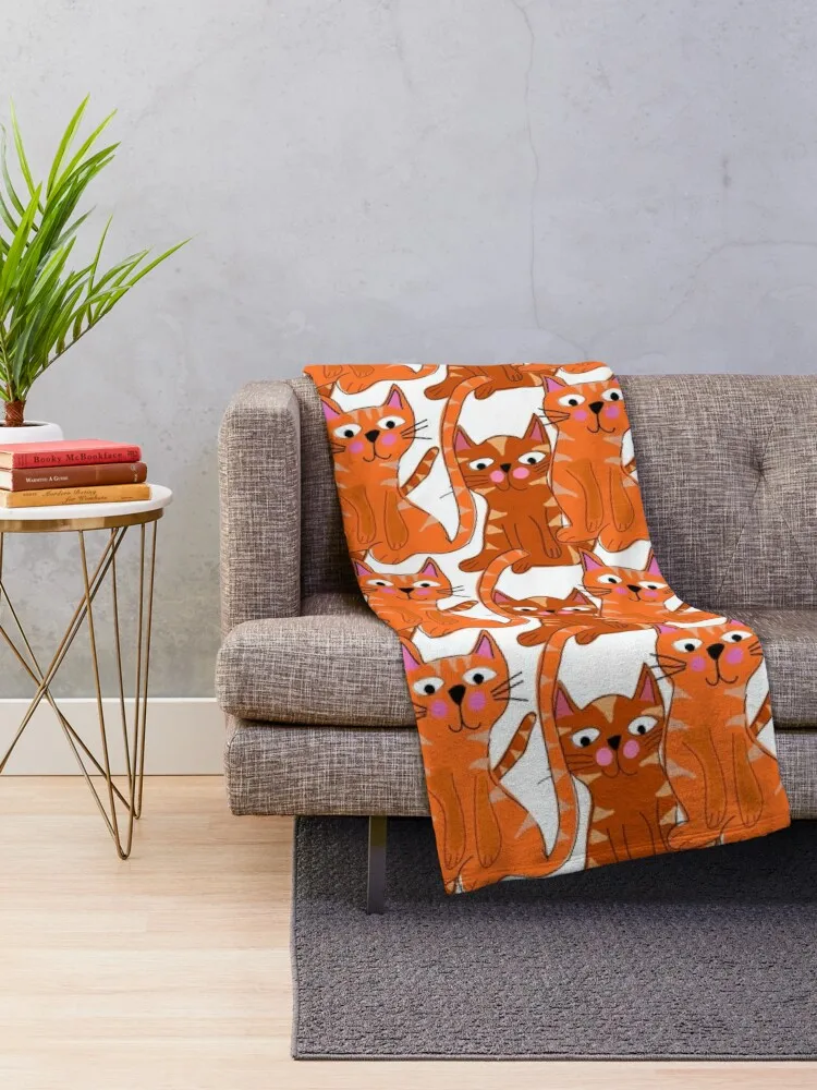 Hank and Larry, Orange Tabby Cats Illustration Pattern, White Background Throw Blanket Luxury Thicken Summer Blankets