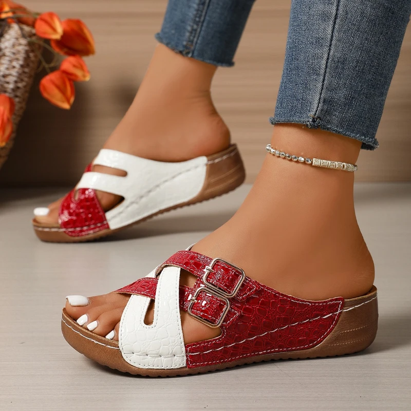 Europäische/amerikanische Oversize-Sandalen mit Schnallenverschluss für Damen, Sommer, dicke Sohle, Keilabsatz, höhenverstellbar