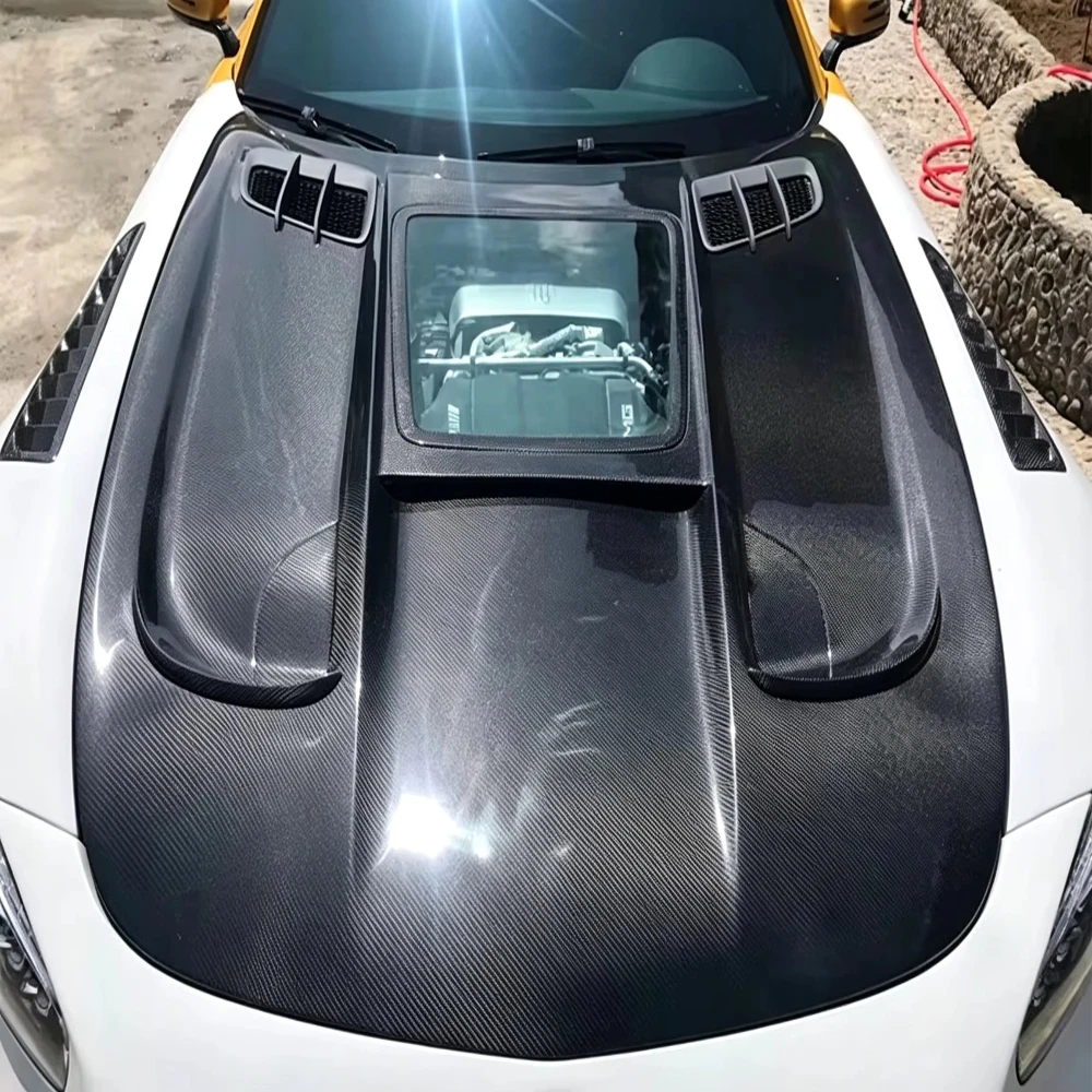 Carbon Fiber Hood With Transparent Glass Window for  GT Carbon Engine Bonnet Front Hood Cover Car Body Parts
