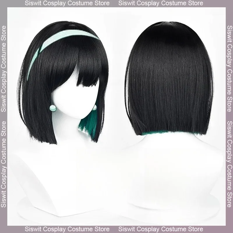 Parrucca cosplay Anime Alien Stage Sua 30 cm Parrucche miste nere verdi Accessori per capelli sintetici resistenti al calore Parrucche per donne di Halloween