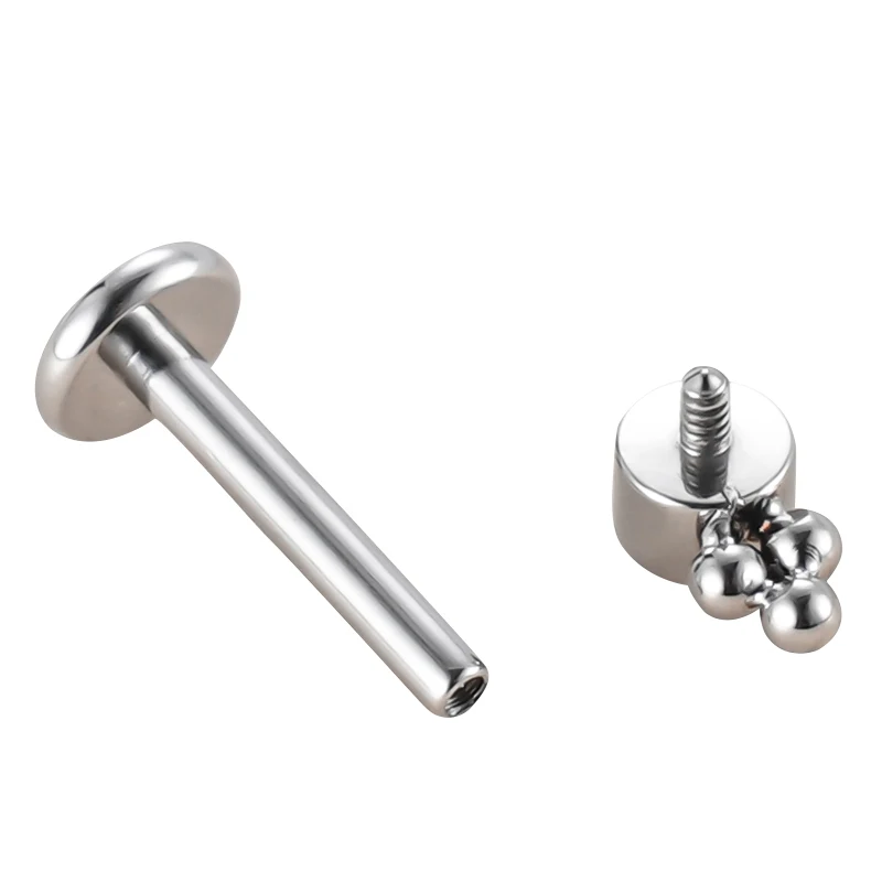 ASTM F136 Titanium ear studs Threaded 3 Balls Cluster CZ Bezel Top Labret Lip Stud PIERC Ear Cartilage Tragus Piercing Jewelry image 4