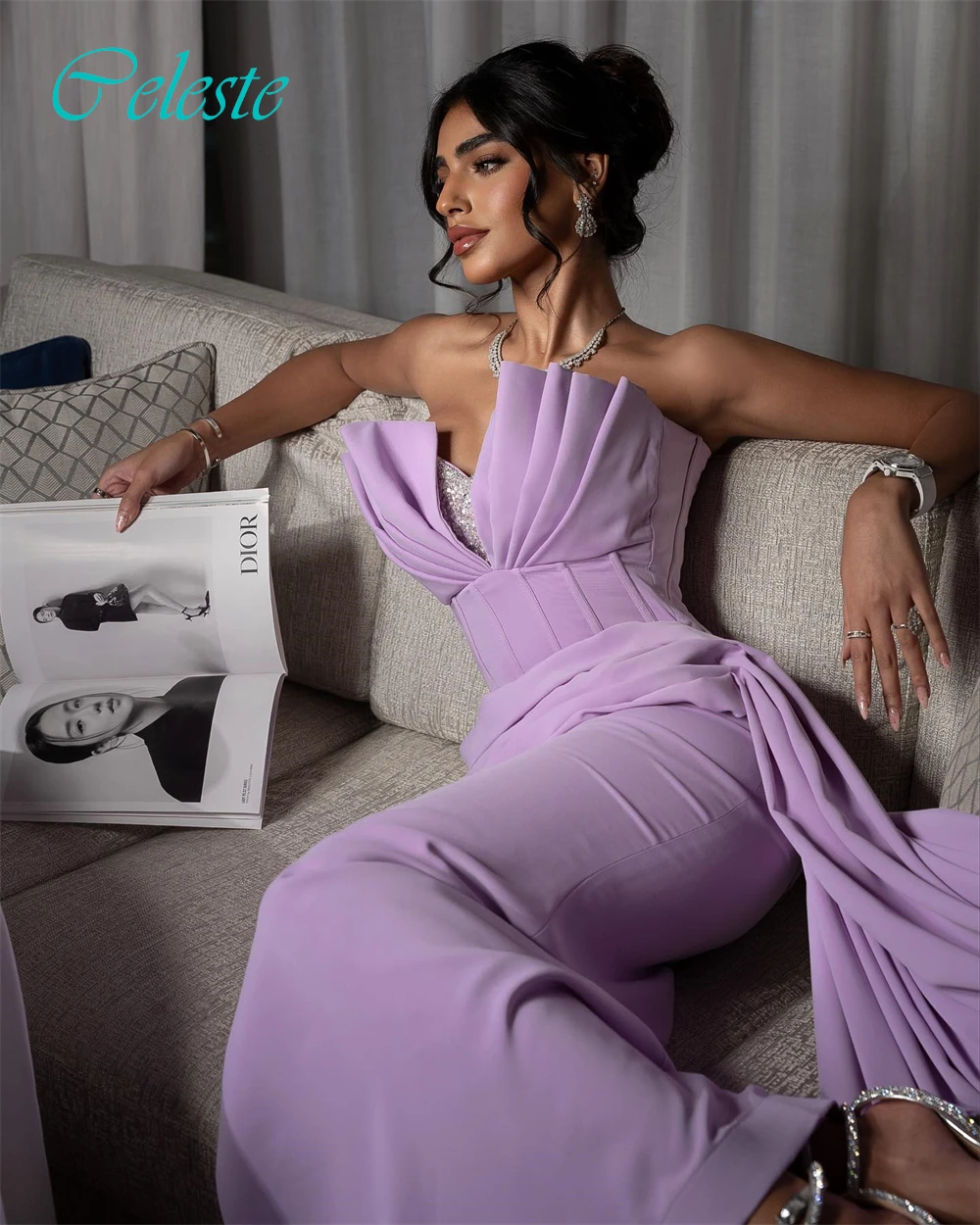 Customized Fashion Strapless Evening Dress and Exquisite Jersey Special Occasion Gowns and Delicate Sleeveless Party Dresses