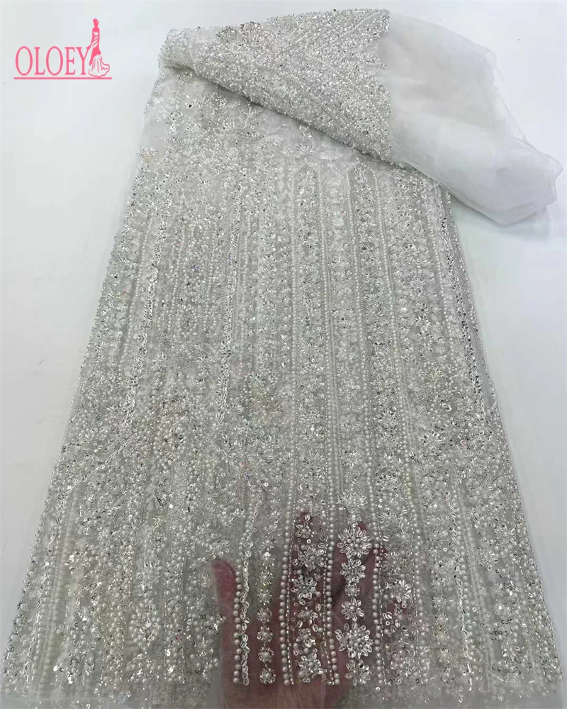 OLOEY AfricanHigh Quality African Sequins Lace Fabric Nigerian French Tulle Beaded Embroidery Lace For Party Luxury Dress