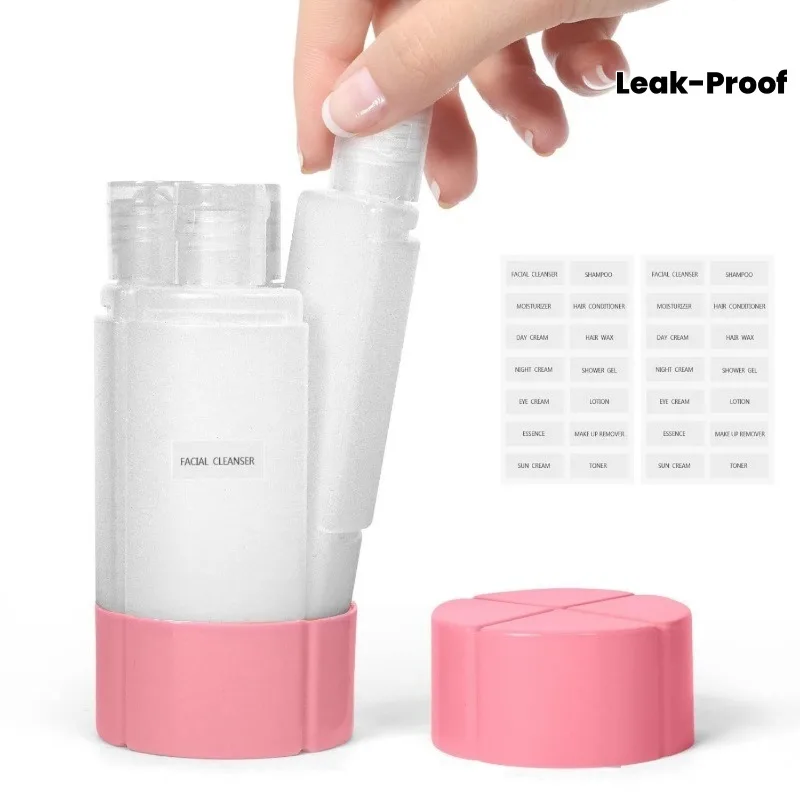Garrafa à Prova de Vazamentos 4 em 1, 4 * 60ml para Viagem, Academia, Camping, Tamanho de Viagem para Produtos de Higiene Pessoal, Garrafa para Shampoo e Loção
