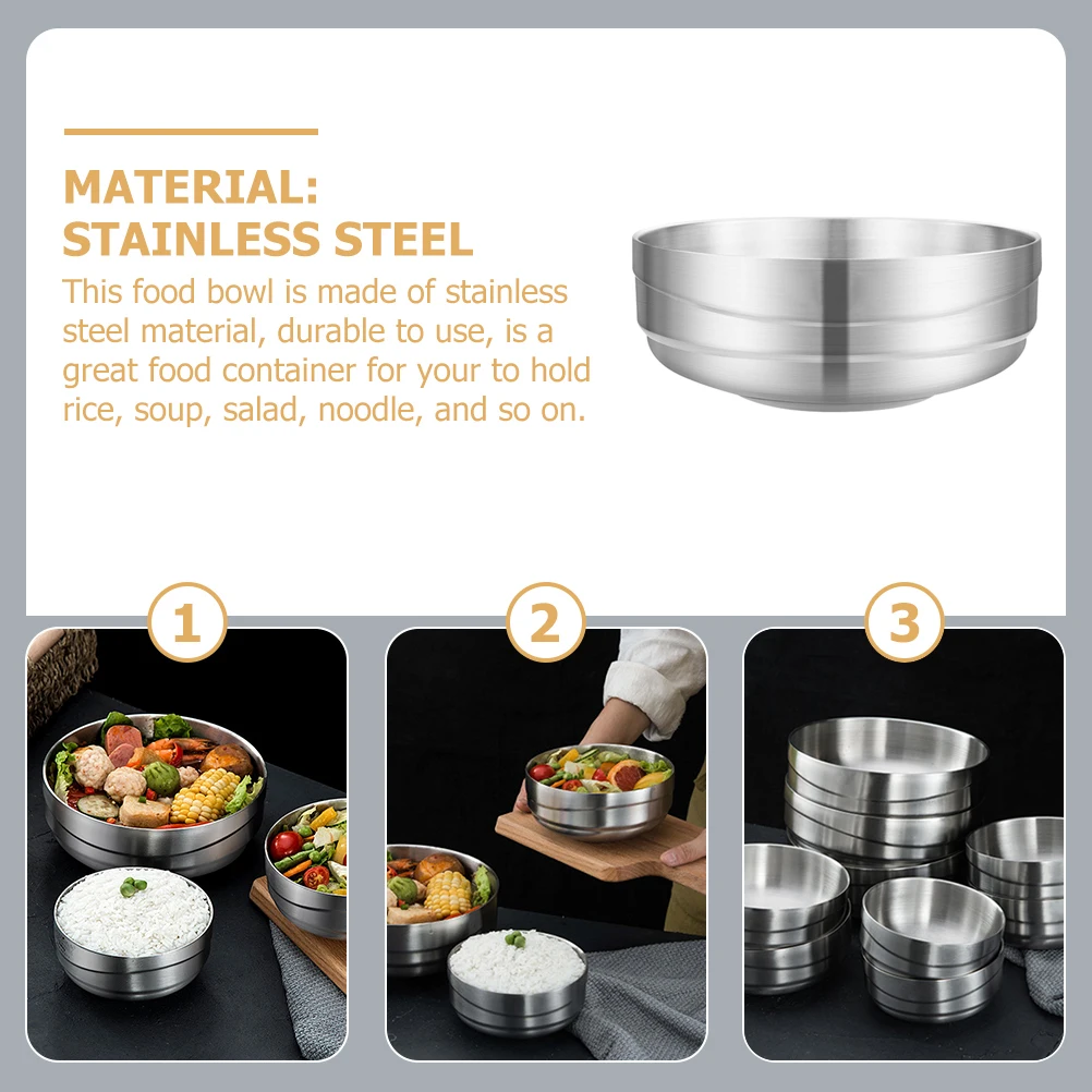 

Stainless Steel Double Wall Cold Noodle Bowls 20cm Silver Soup Ramen Pasta Kitchen Barware Home Restaurant Party