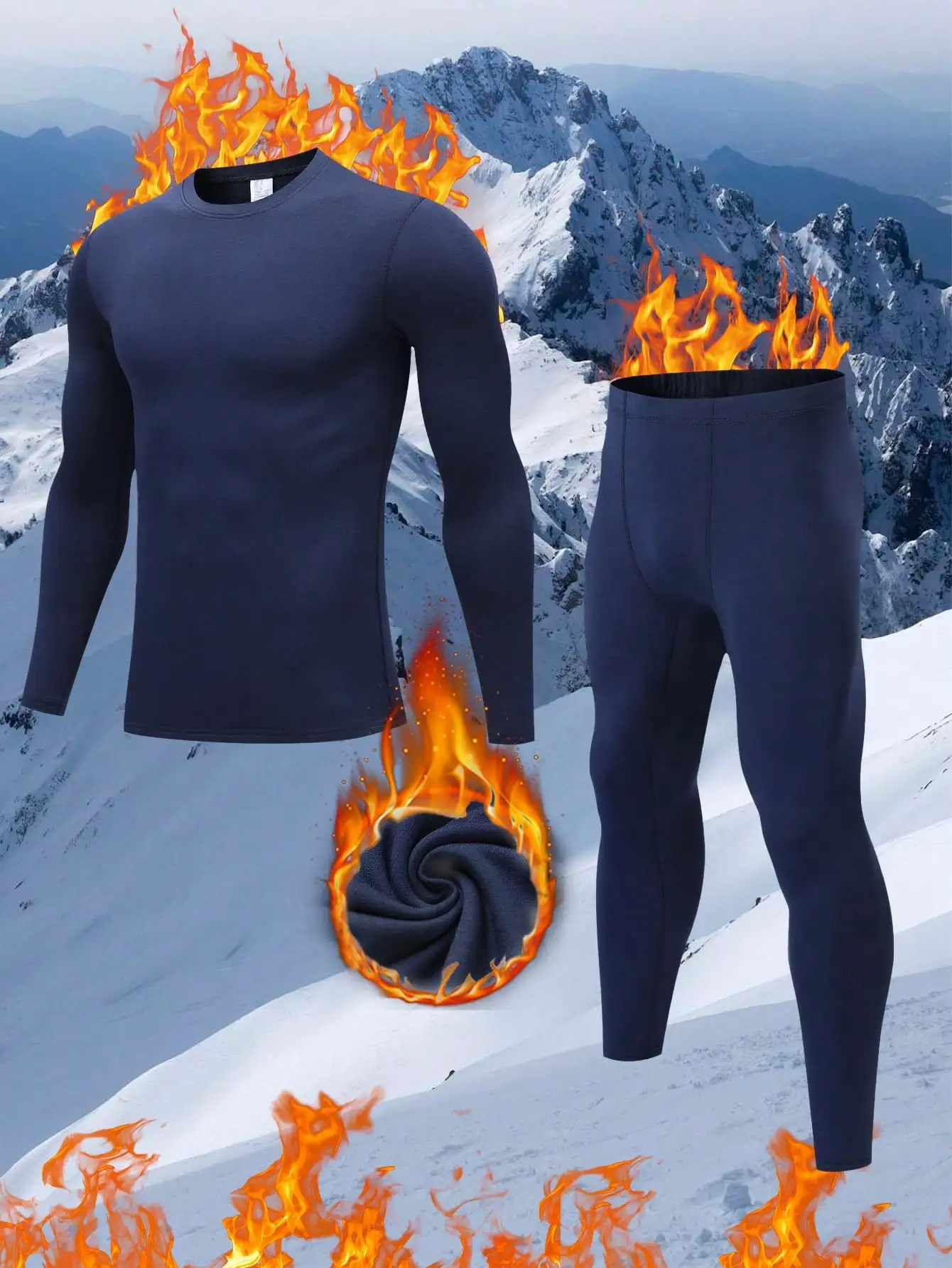 

Men's Navy Thermal Underwear Set - Slim Fit, Warm Lined, Breathable for Winter Layering