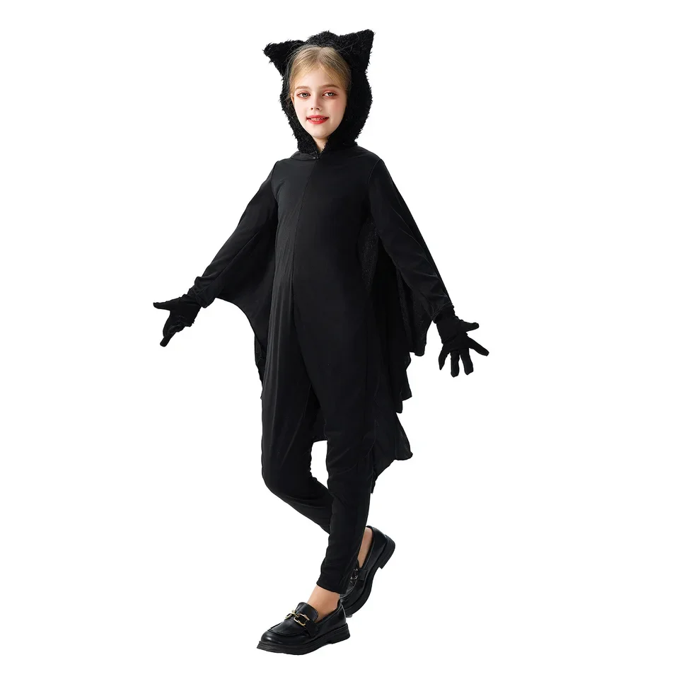 

Halloween Children's Boys And Girls Bat Demon Black Jumpsuit Costume Funny Holiday Party Cosplay Performance Costume