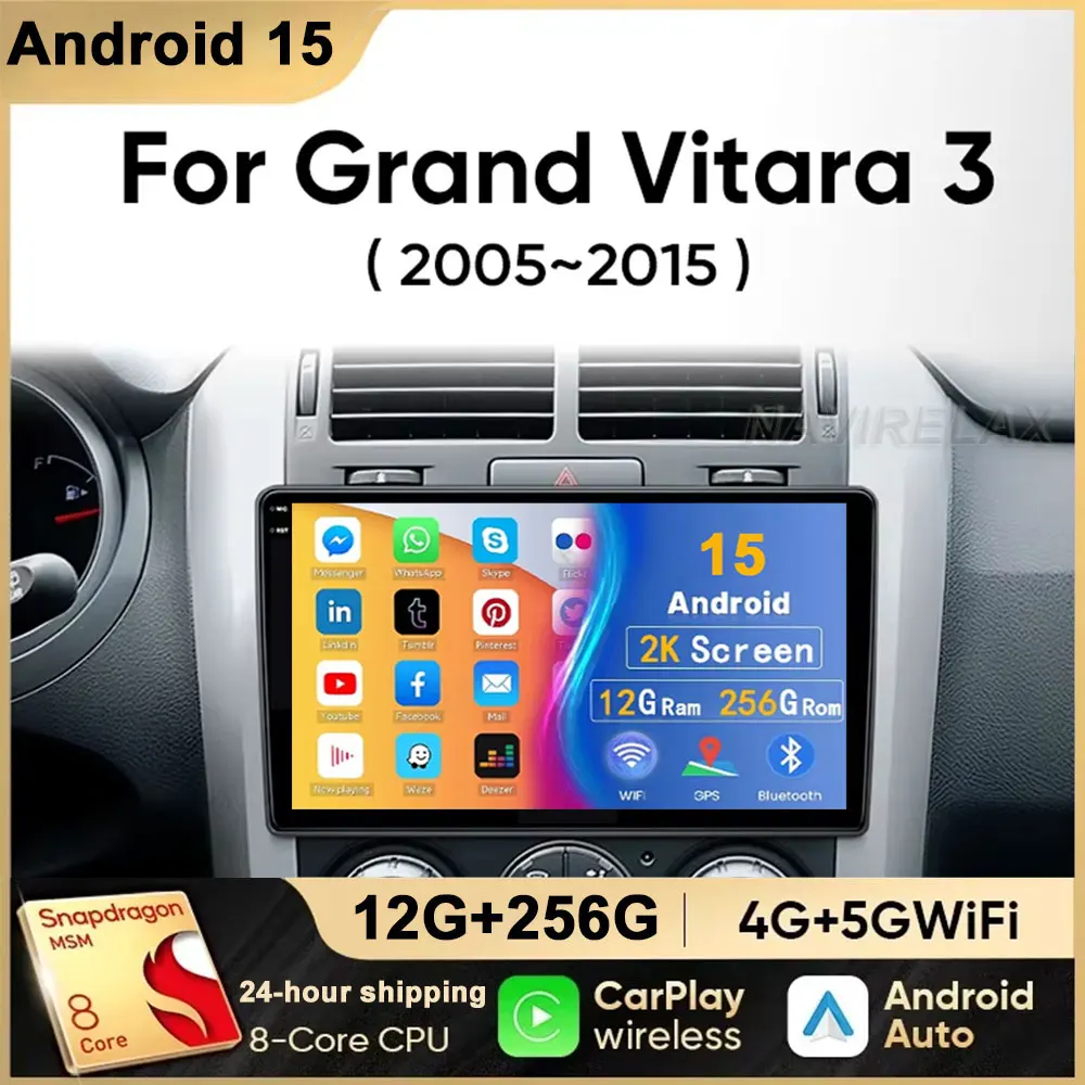 

Автомобильный радиоприемник 2din Android 15 для Suzuki Grand Vitara 3 2005-2010 2011-2015, автомобильный радиоприемник, мультимедийный плеер, GPS Carplay Androidauto WIFI