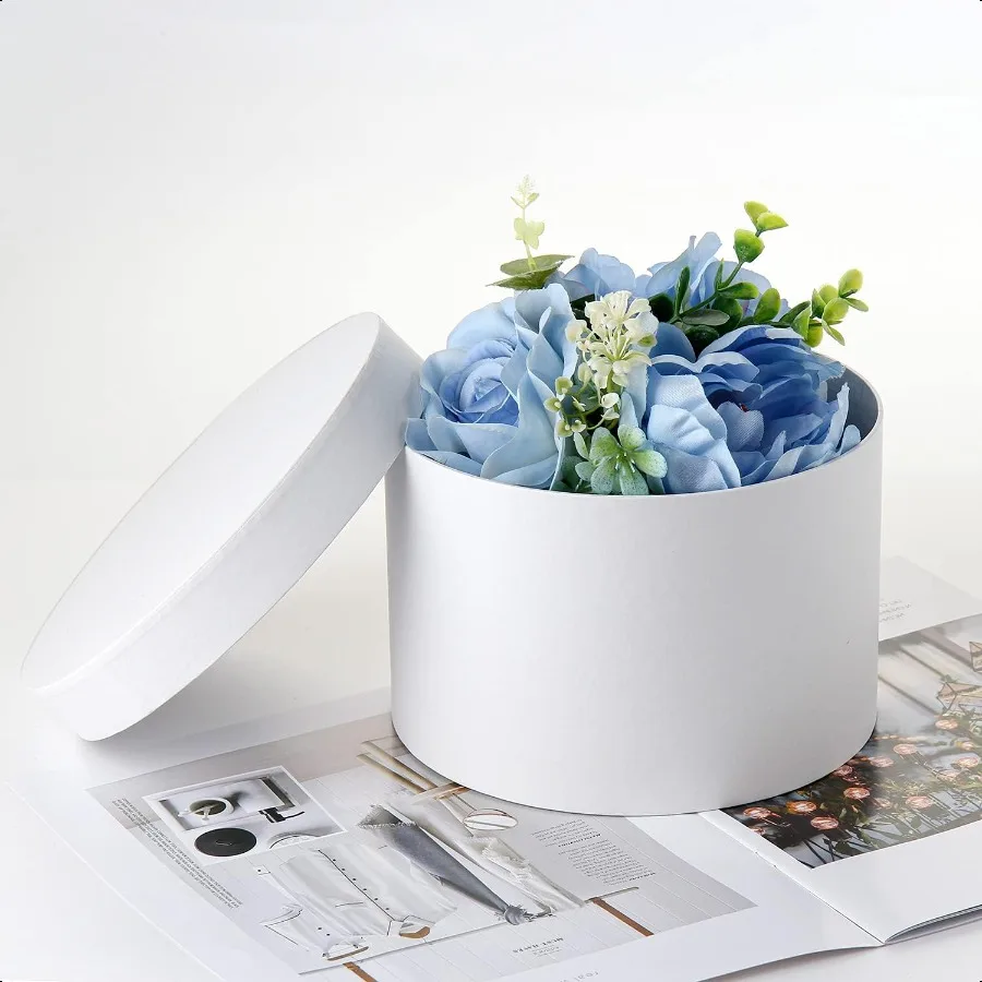 Runde Geschenkboxen mit Deckel, Blumenboxen für Arrangements, weiße runde Boxen, 4er-Set, ineinander steckbare Geschenkboxen mit Deckel für Blumen, Ar