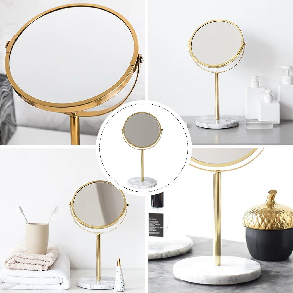 1Pcs Desktop Makeup Mirror Marble Base Golden Lightweight Portable Mirror Clear Smooth Surface Daily Use