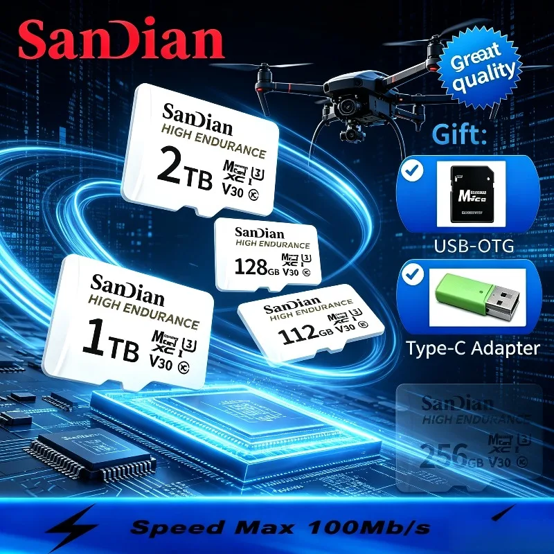 Swift MobileMate High Endurance for Drone Dash Cam Home Monitor Micro TF SD XC Video Card Read 100MB/s C10 4K UHD-I Memory Cards