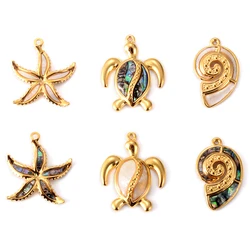 Wholesale 4pcs/lot Stainless Steel Enamel Starfish/Sea Turtle Charms For DIY Necklaces Earrings Jewelry Making Accessories