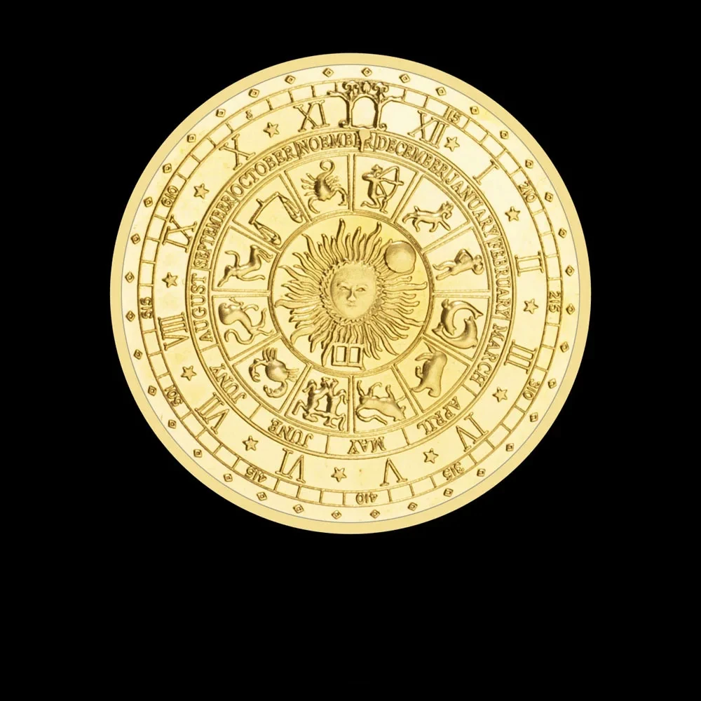 Golted Plated Tarot Wish Lucky Coins The Twelve Constellations on The Ecliptic Plane Horoscope Commemorative Collectible Coin