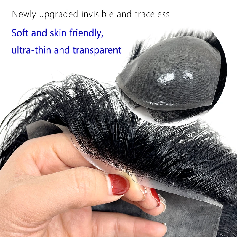 100% الشعر البشري 15*20 سنتيمتر بولي Men الرجال الطبيعية أملس الظهر نمط الشعرية الاصطناعية غطاء فعال ترقق الشعر شعر مستعار الذكور