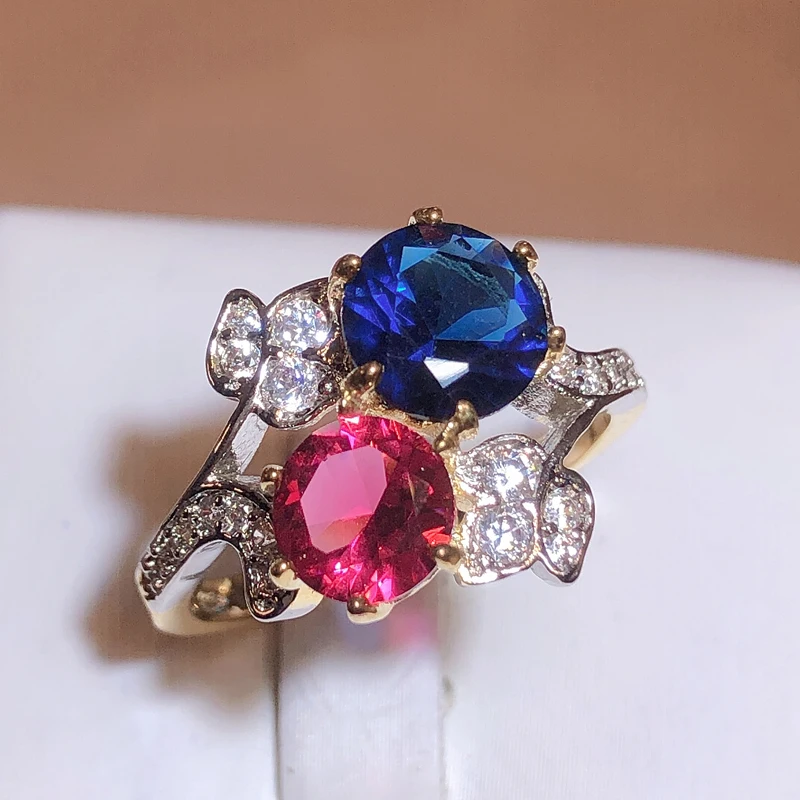 Delicate 925 Stamp Jewelry Gemstones Ring For Women Sapphire Ruby Flower Plant New design Fashion Jewelry Wholesale