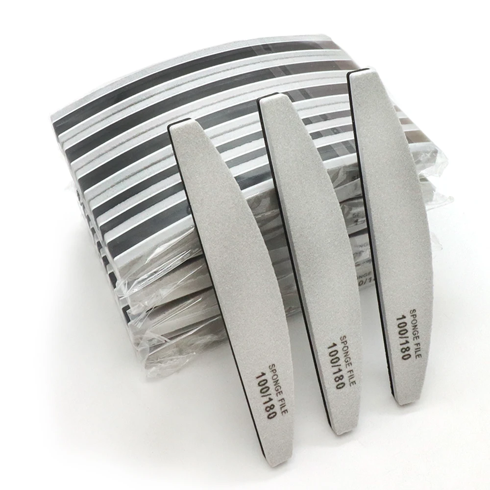 

20/50Pcs Black&Grey Sponge Nail Art File 100/180 Grit Curve Nail Buffer Files Washable Manicure File Nails Accessories And Tools