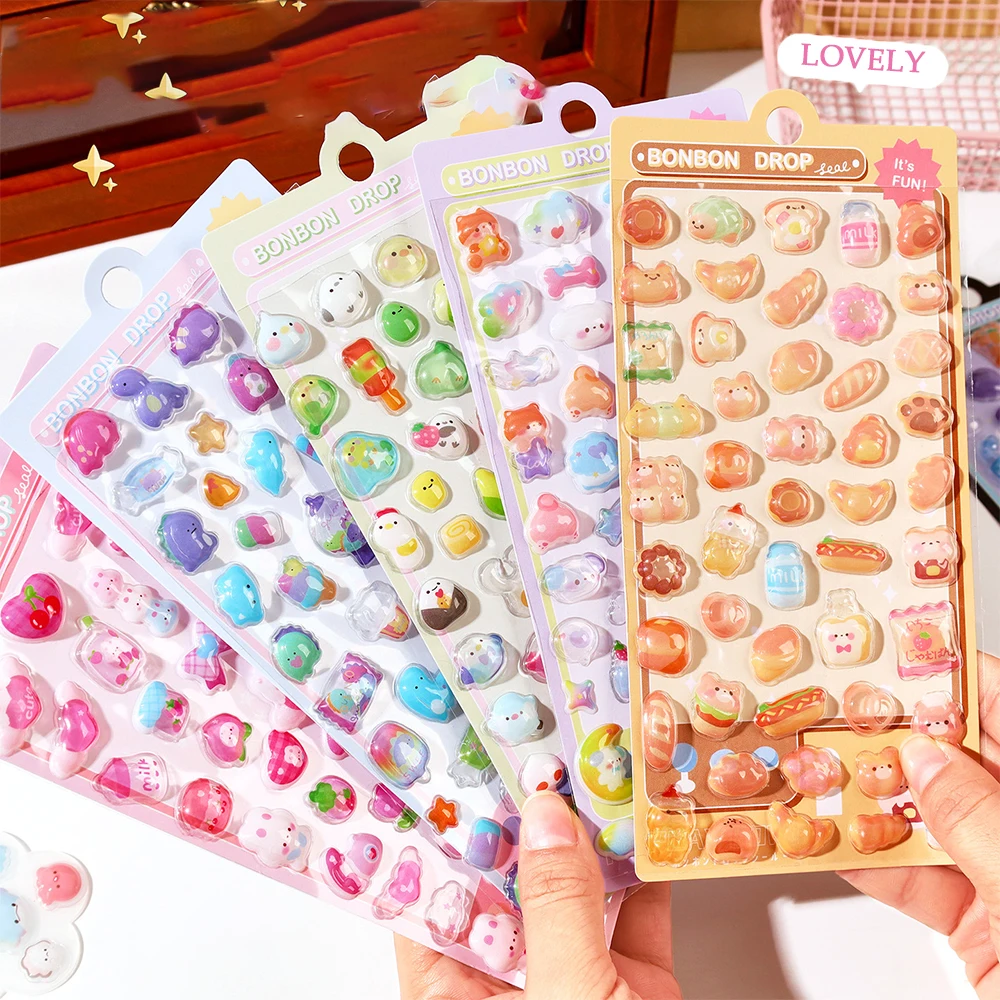 

Mr. Paper 3D Relief Stickers 20 sheets/pack Fun Crystal Bubble Stickers Cute 3D Cartoon Stationery Decoration Stickers Gifts