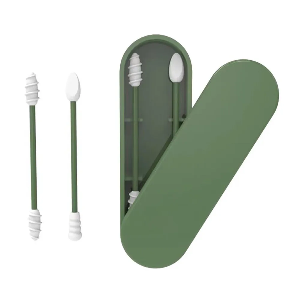 1 Set Reusable Double-end Silicone Cotton Swab Stick Multicolor Silicone Makeup Cotton Swab Waterproof Earpick Daily Life