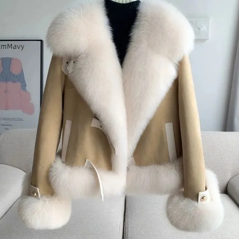2026 New imitation Fox Fur Coat Womens Autumn Winter Fashion Short Add Cotton Thick Warm Suede Overcoat Female Slim Outwear