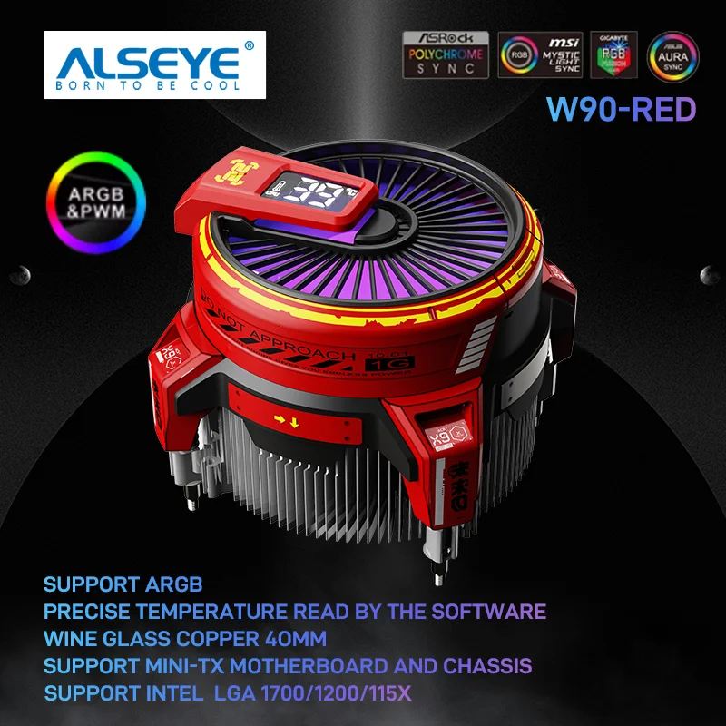 ALSEYE Cpu Cooler ARGB Precise Temperature Display Low Noise 5V 3Pin Cooler With DIY Stickers Support 1700/1200/115X