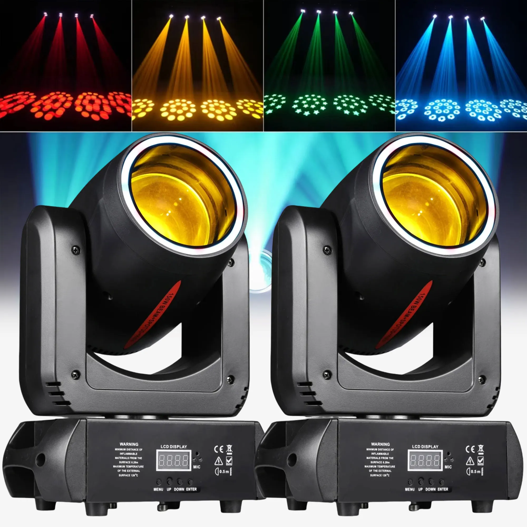 2pcs Mini 180W LED Beam&3DSpot&Halo Effect Moving Head Lights 8Colors&8 Gobos 18 Rotating 3D Prisms Wash DMX512 Stage DJ Lights