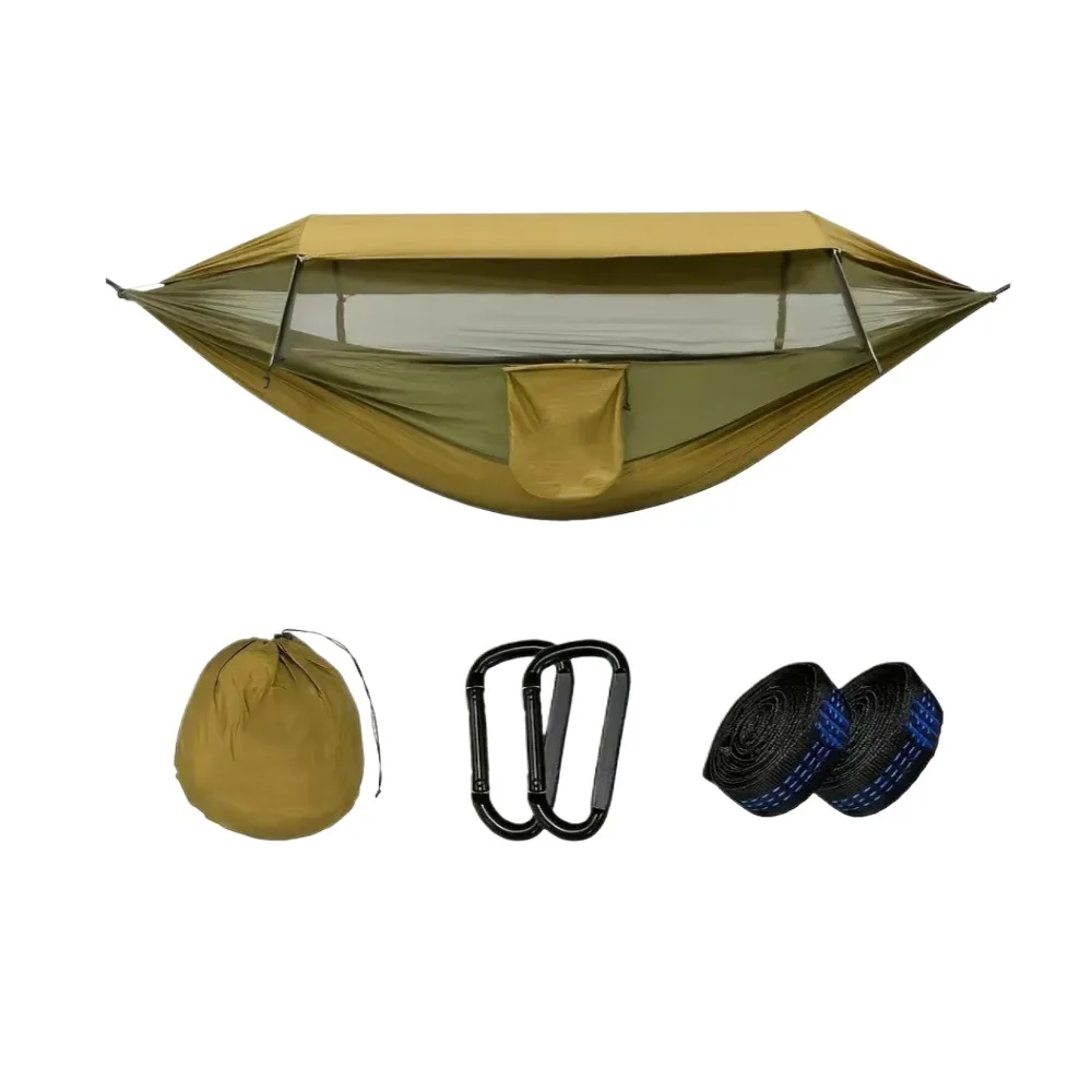 Double Layer Anti Roll Hammock with Mosquito Net Sun Canopy Portable Nylon Hammock for Backyard Beach Travel Camping view 2