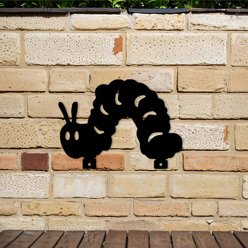 Caterpillar Iron Wall Hanging,Black 2D Silhouette with Eyes Antennae,for Nursery Kids Playroom Indoor Outdoor