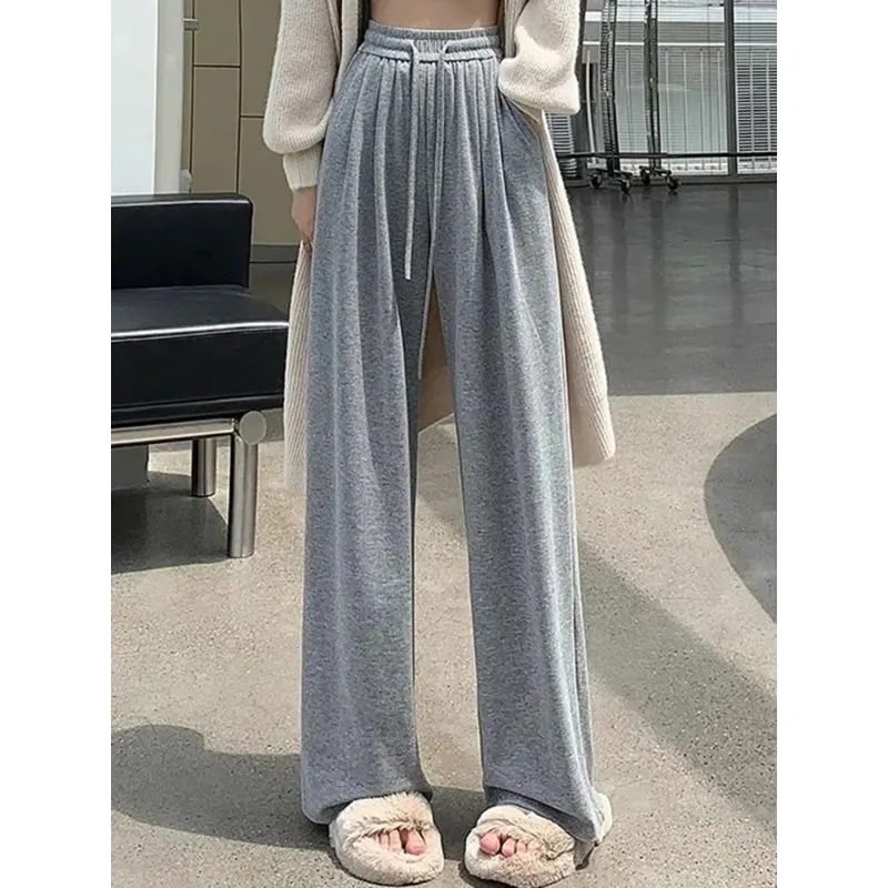 

2024 New Korean Lace Up Wide Leg Trousers Chic Women Straight Streetwear Pantalone Casual Baggy High Waist Running Wear Pants