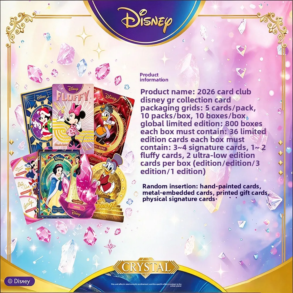 Genuine 2026 Card.Fun Disney Crystal Series Collectible Trading Cards Rare Character Cards Hobby Pack Fan Gift for Anime Fans