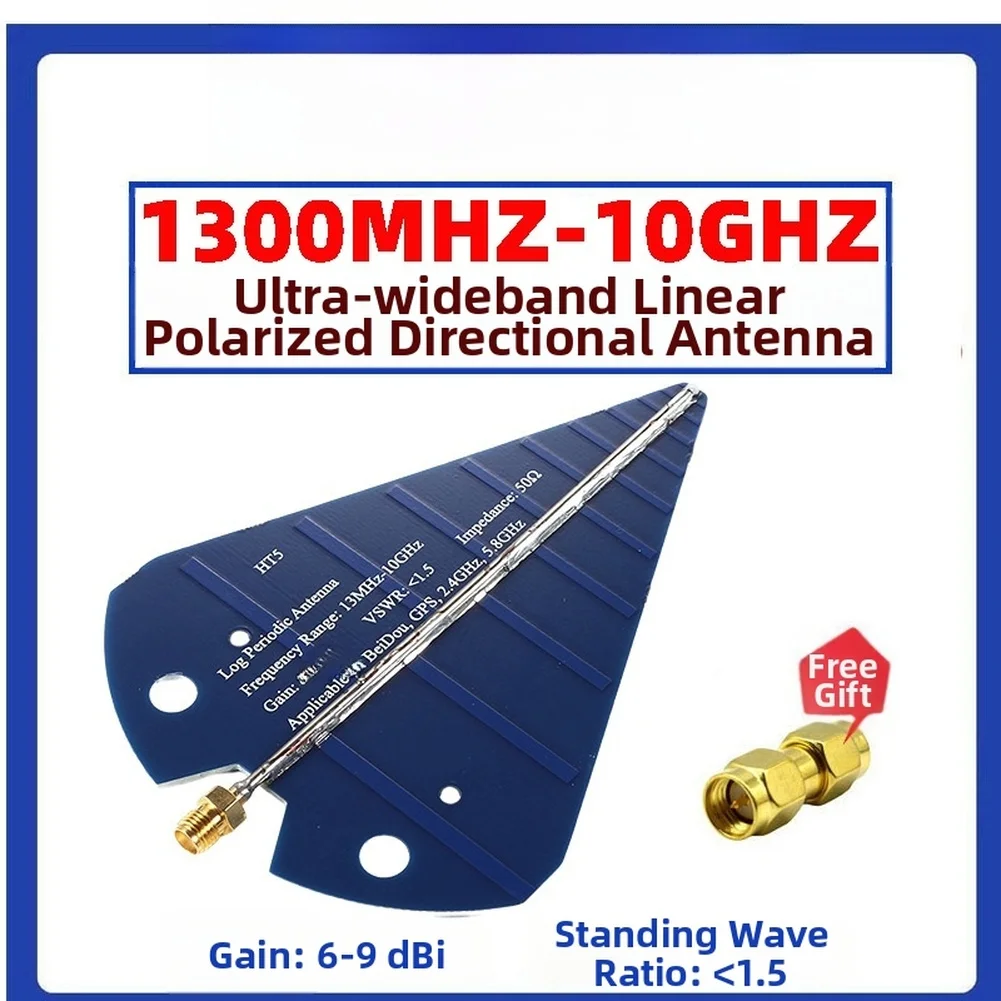 Antena con Adaptador HT5, Antena Logarítmica Periódica de 1.3-10GHz, Alta Ganancia de 6-9dBi, 50Ω, Antena de Prueba de Señal de Banda Ancha, Herramientas de Mediciones EMC