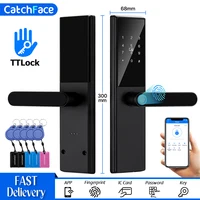 Cerradura de puerta con huella dactilar Bluetooth, cerradura electrónica Digital de seguridad con código de aplicación TTLock, llave de tarjeta, pantalla táctil