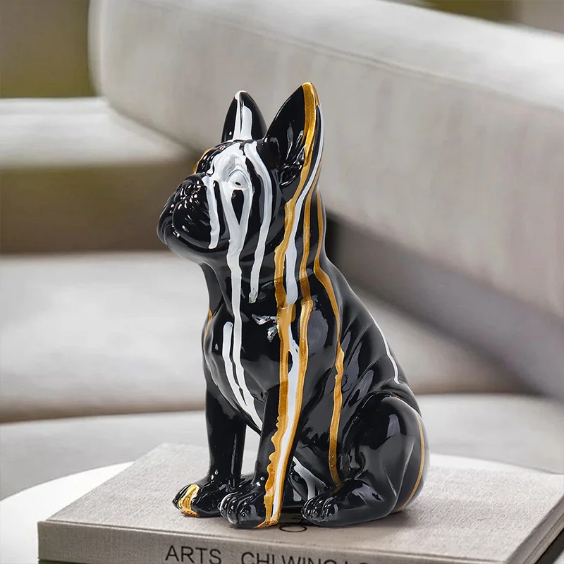 French Bulldog Sculpture Home Decor Modern Collectible Doll Art Dog Statue Bulldog Doll Resin Crafts Living Room Tabletop Decor