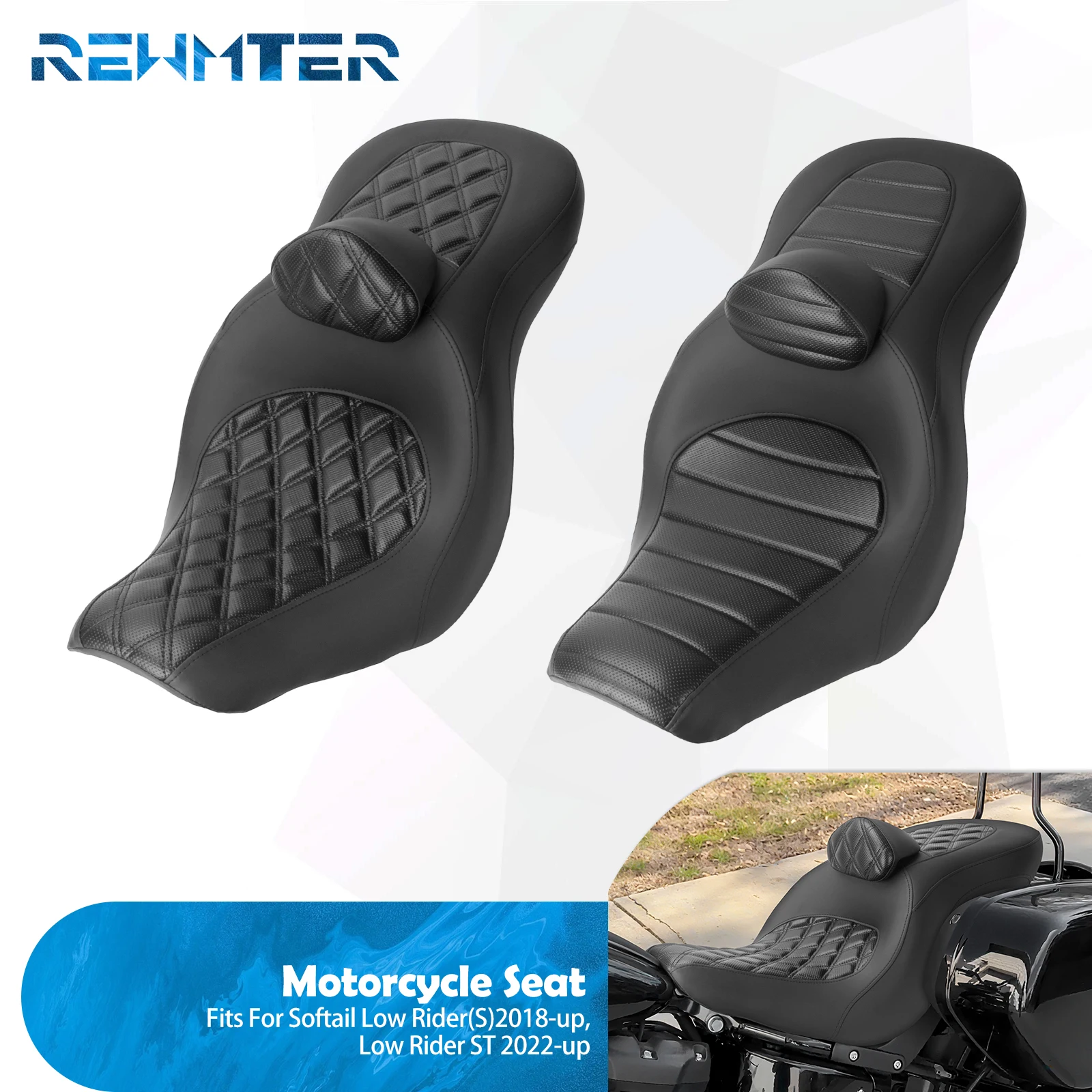 

REWMTER Motorcycle Driver Passenger Seat With Backrest Two Up Seat For Harley Softail Low Rider S Sport Glide Low Rider ST 18-24