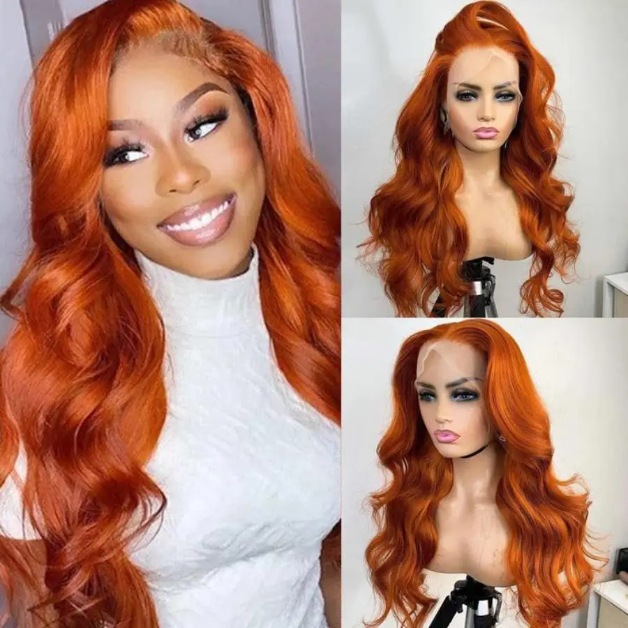 

13x6 HD Lace Frontal Wig Ginger Body Wave Human Hair 40 30 Inch 350 Orange Ginger Colored Wig Brazilian Preplucked 13x4 Lace Wig