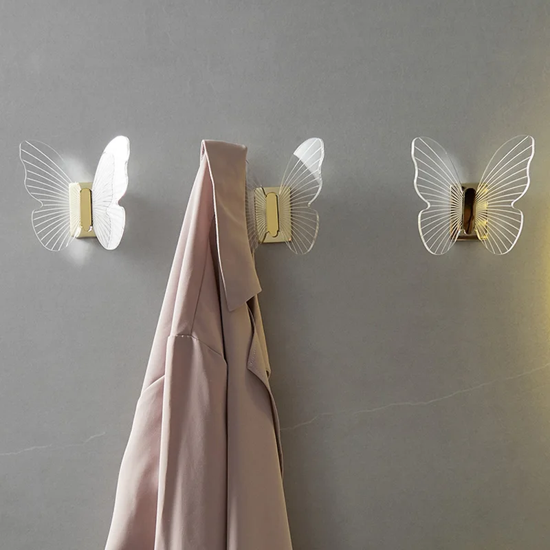 Transparent Acrylic Towel Hook Gold Butterfly Shape Wall Mounted Clothes Hooks Decorative Bathroom Robe Hook Hangers Keys Racks