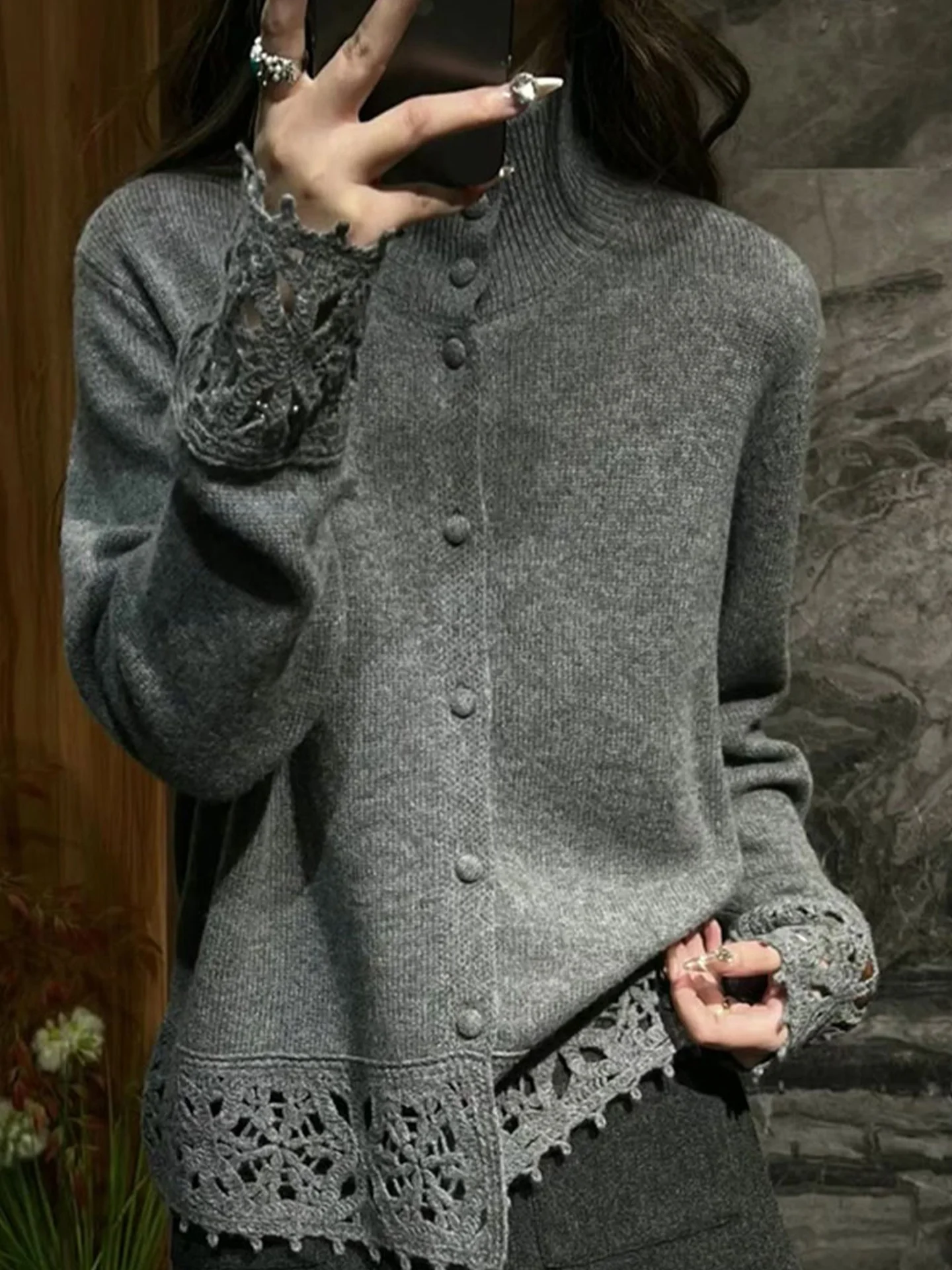 

Женский вязаный кардиган с высоким воротником и длинными рукавами, мягкий, приятный к телу, повседневный, модный, базовый, для зимы 2025 года