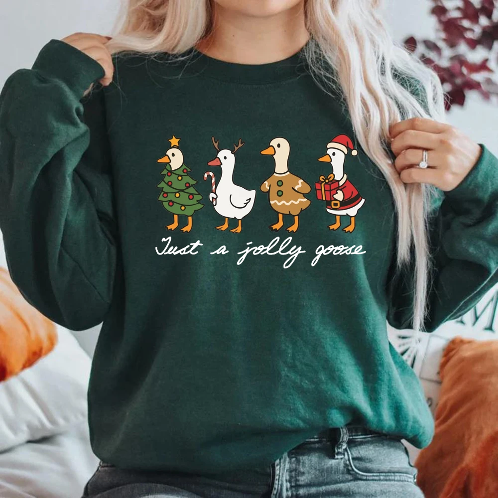 Just A Jolly Goose スウェットシャツ クリスマス グース パーカー レディース クルーネック スウェットシャツ 面白い クリスマス スウェットシャツ かわいい ホリデー プルオーバー