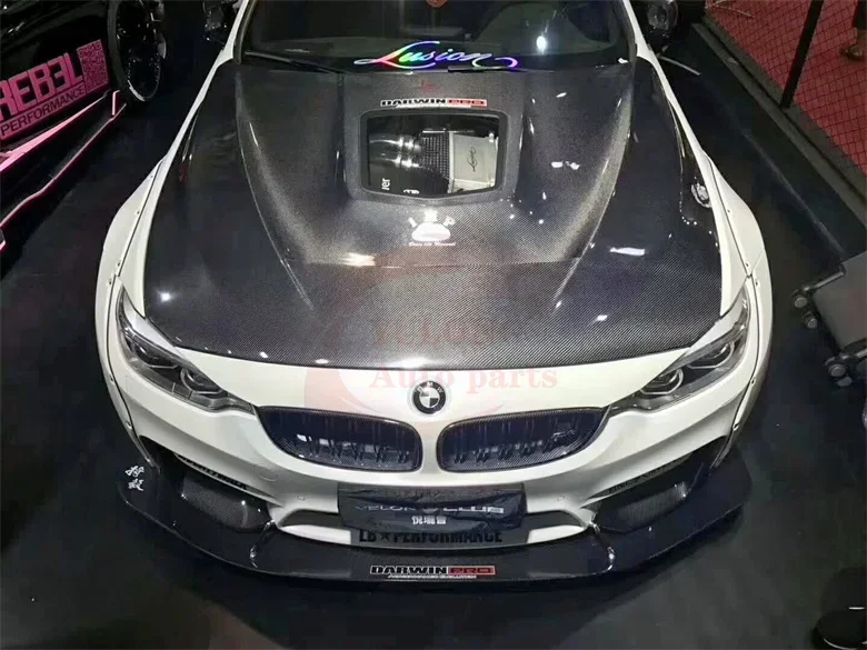 For BMW M3 M4 F80 F82 F83 IMP Style 2014-2020 Real Carbon Fiber Transparent Front Bumper Engine Hood Bonnet Vent Body Kit Cover