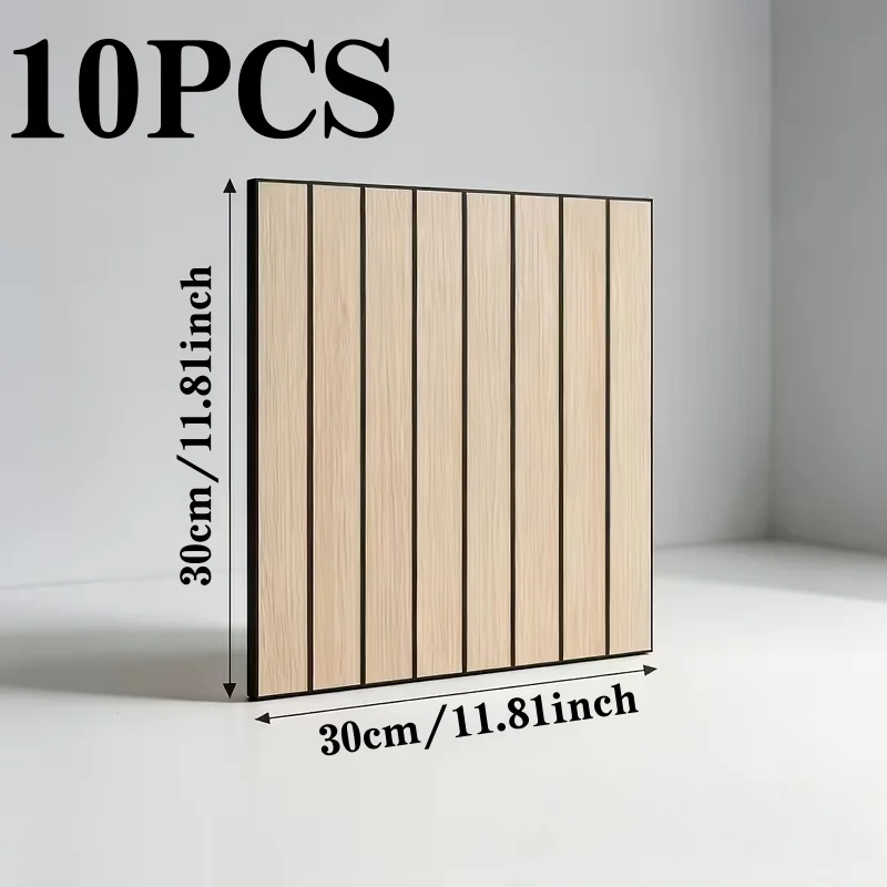 10PCS 30X30cm Wooden Slat Wall Panel,Minimalist Wallpaper for the Kitchen,Mural Paper for Modern Living Spaces,Peel and Stick