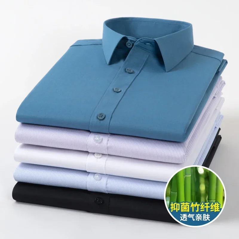 

Bamboo Fiber Solid Color Men's Shirt Long Sleeve Slim Fit Spring And Autumn iron-free Fashionable Business Formal Shirts S-5XL