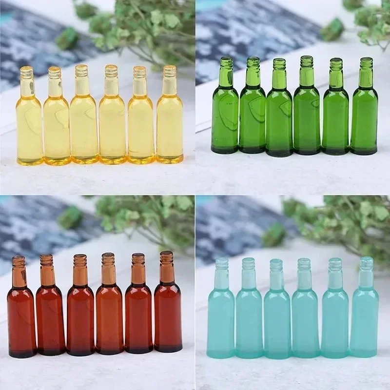 6Pcs 1:12 Scale Mini Beer & Wine Bottle Miniatures, Dollhouse Simulation Kitchen Decor Accessories