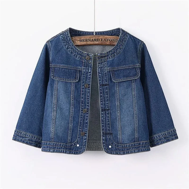 5XL New Quarter sleeved O neck Denim Jacket For women's Summer 2026 New Spring Short Loose Top Paired With Dress Cowboy Outwear 152 Sfc7a34629eb843c5b2e8902f90976dedC