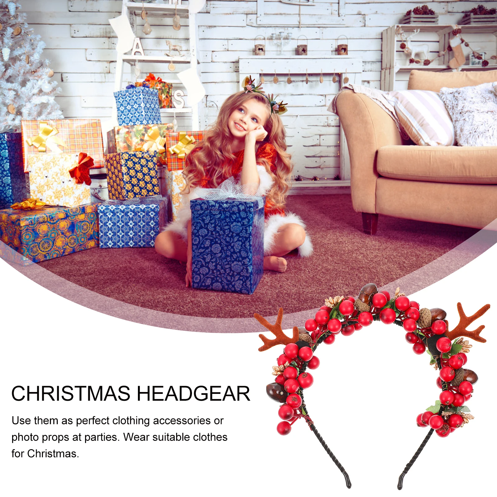 

1Pcs Series Antler Headband Berry Design Xmas Party Hairband Holiday Festival Hair Accessory Christmas Antler Headband