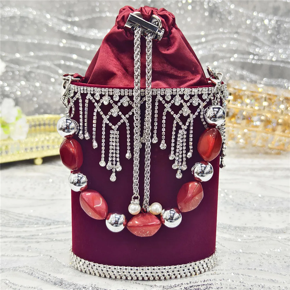 Nigerianische Fersenparty für Frauen, rote Farbe, Schuhe und Taschen-Set, Strass-Handtasche, italienisches Design, Hochzeit, INS 2025