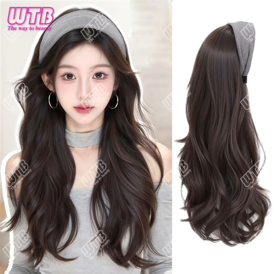 

Synthetic Hairband Wig Female Korean Atmosphere Hairband Long Curly Wig Semi-head Daily Modeling Heat-resistant Synthetic Hair