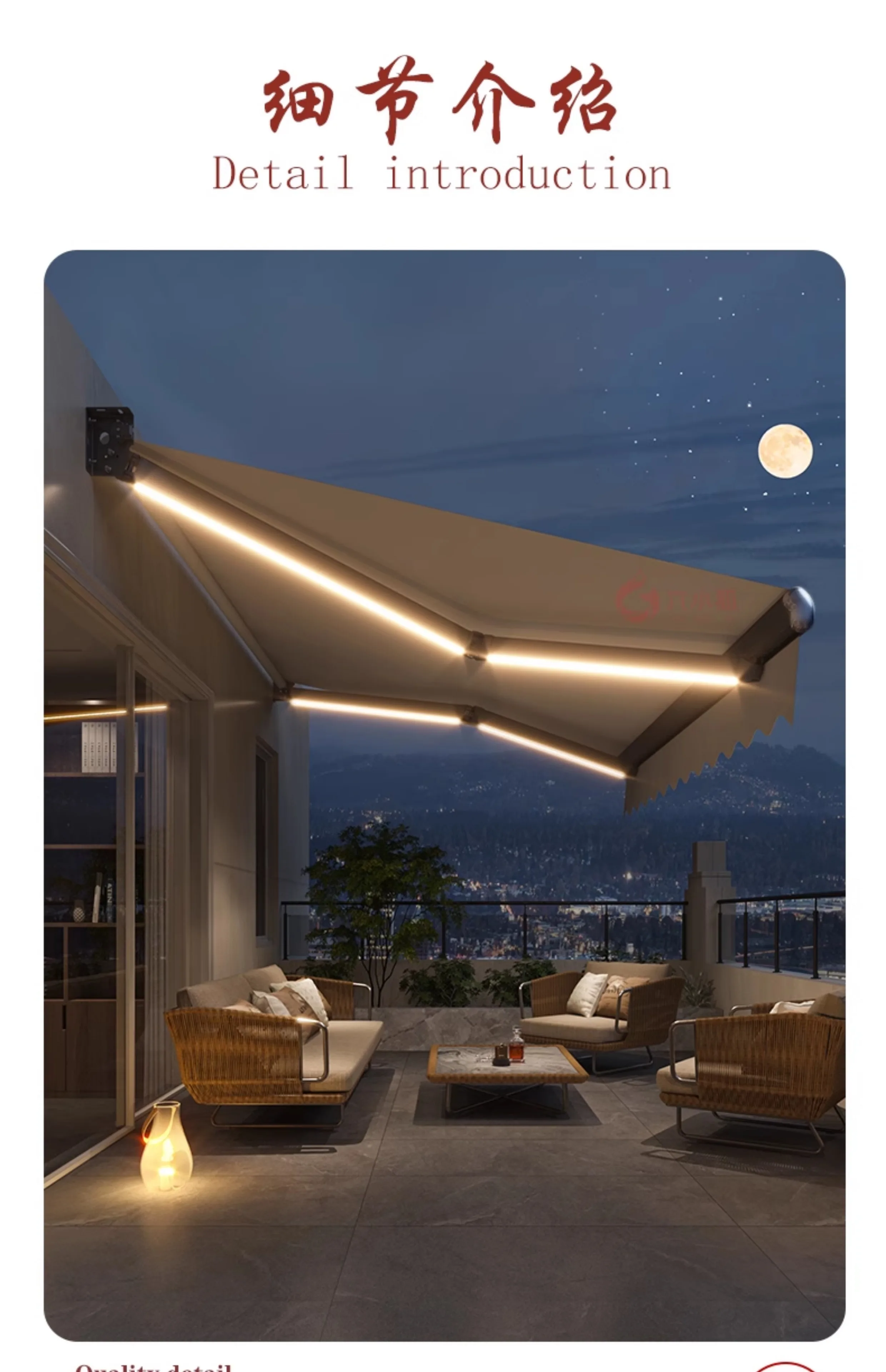Telescopic canopy awning, large arm outdoor rainproof courtyard façade eaves, household full box electric awning